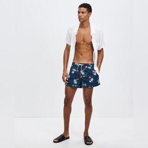 Abercrombie & Fitch Floral Navy Orange Print Swim Shorts